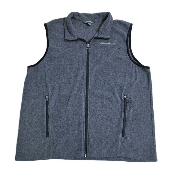 Eddie Bauer Mens XL Fleece Vest Jacket Full Zip Sweater Gray - Picture 1 of 9